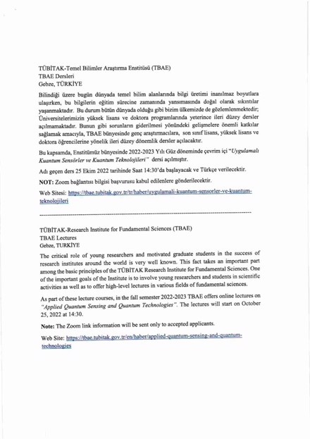 TÜBİTAK TBAE Dersleri Hakkında